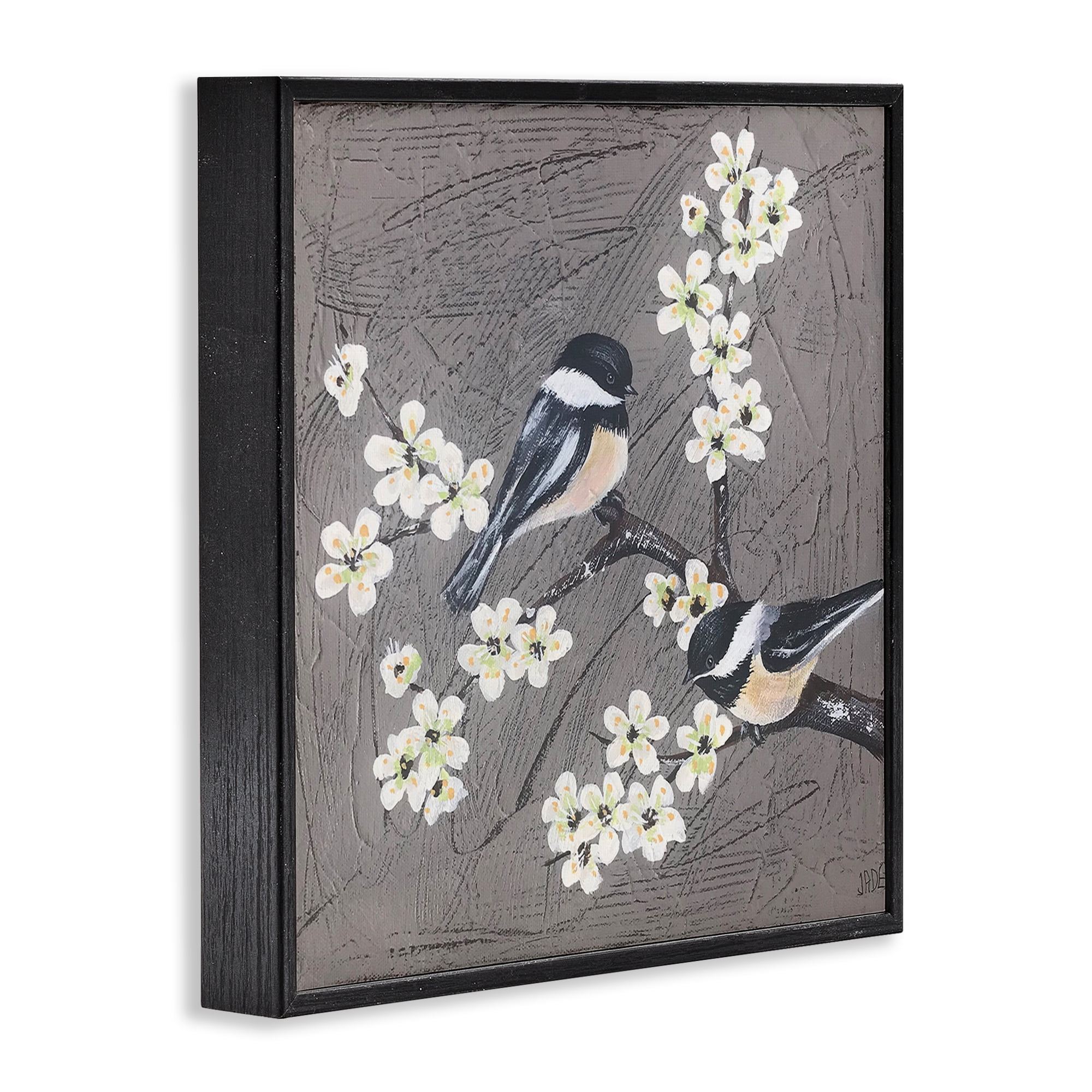 Stupell Industries Birds & Apple Blossoms Animals & Insects Painting Black Framed Art Print Wall Art, 17 x 17