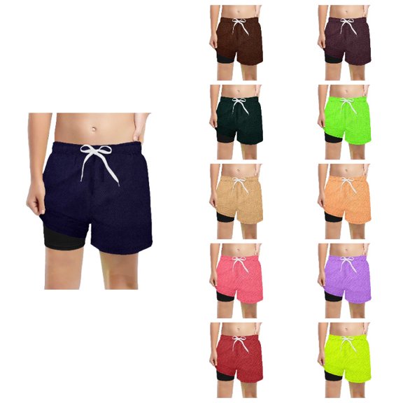 Krdevn Boys 2-in-1 Athletic Shorts, Solid Color Double Layer Mesh Workout Shorts with Drawstring,Navy