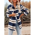 thumbnail image 4 of Chaqueta de Franela A Cuadros para Mujer, Ideal para Otoño Camisa de Larga con Botones y Bolsillos Laterales Azul Marino L, 4 of 7