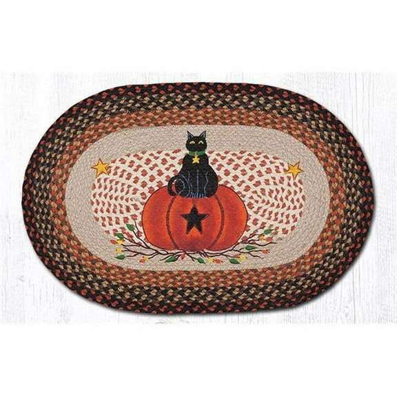 Capitol Importing 65-222BCP 20 x 30 in. Black Cat Pumpkin Printed Oval Patch Rug