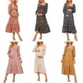 thumbnail image 5 of nvzhuang Women Maternity Dress, Long Sleeve Square Neck Pleated Floral Long Dress Pregnancy Dress, 5 of 5