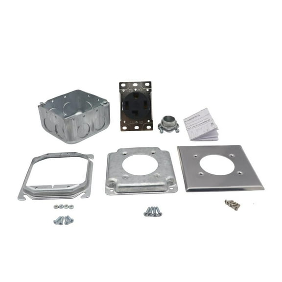 NEMA 14 30R 30A Circuit Outlet Set with Metal Cover Plate and Hardware