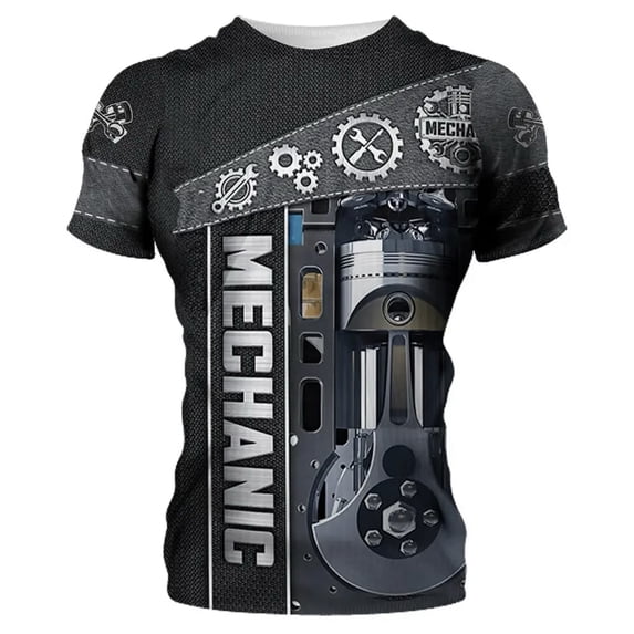 Men's Mechanic Graphic Pullover Athletic Tee, Gray, Size Large