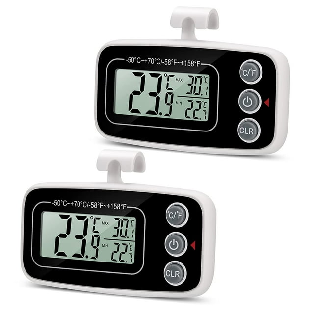Termómetro Digital para Refrigerador Temperatura -50°C a 70°C con Gancho para Frigorífico Congelador Pantalla LCD fácil de Leer, 2 Piezas