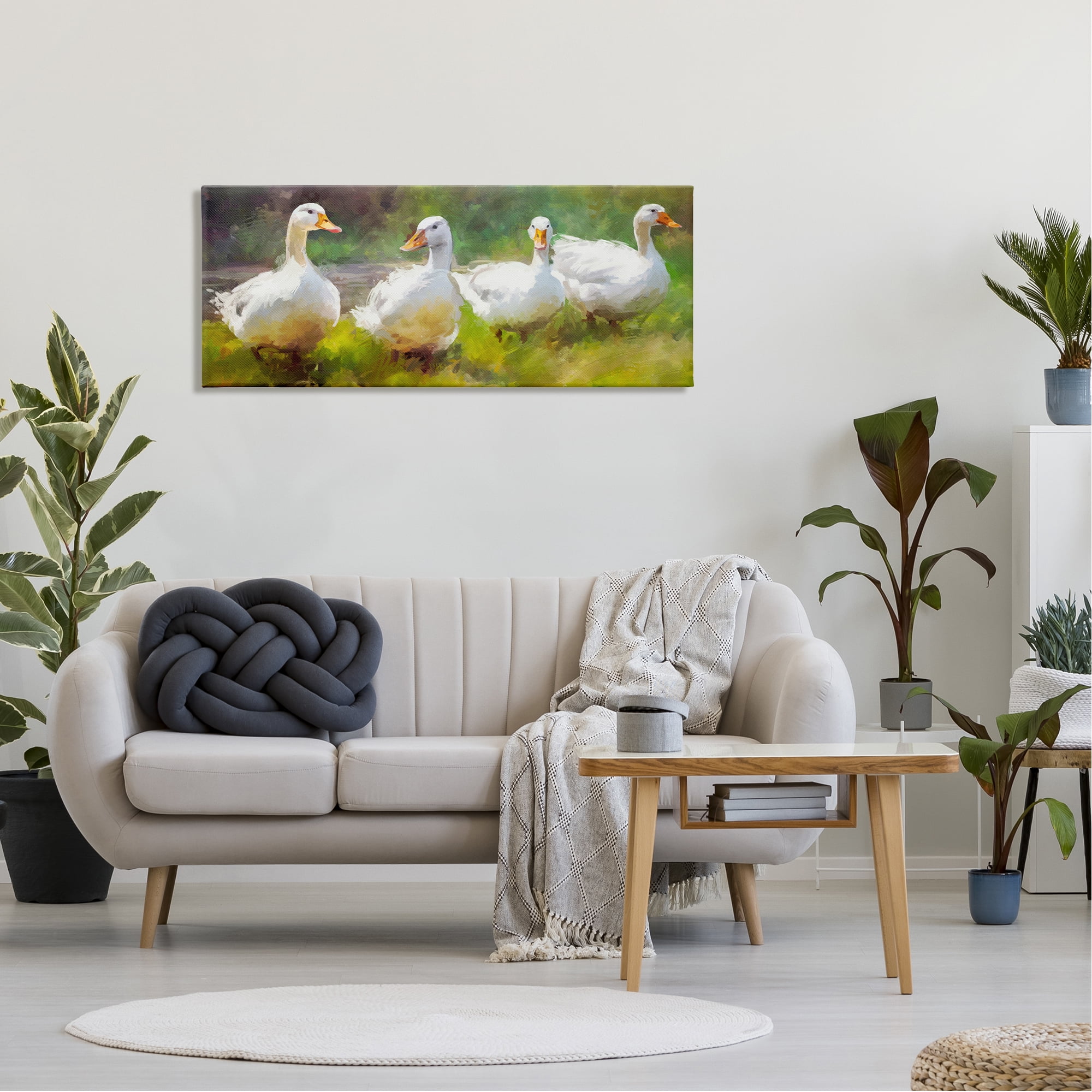 Stupell Industries Ducks by River Painting Animals & Insects Painting Gallery Wrapped Canvas Art Print Wall Art, 48 x 20