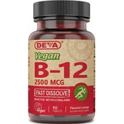 Deva Vegan Vitamins B-12, High Potency 2500 mcg B12, Fast Dissolve, Sublingual, 90 Tablets