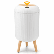 KANFUAQ Automatic Trash Can, 2.6 Gallon Motion Sensor Trash Can with Lid, Touchless Wastebasket with Wood Grain Lid, Small Trash Can for Bathroom, Bedroom, Office & Kitchen, White