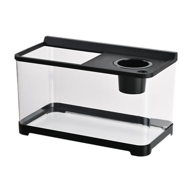 Tanque de pescado betta mini de pescado 34x21x20 cm Caja de alimentación de anfibios transparentes Terrario de reptiles de pescado para pescado de Negro