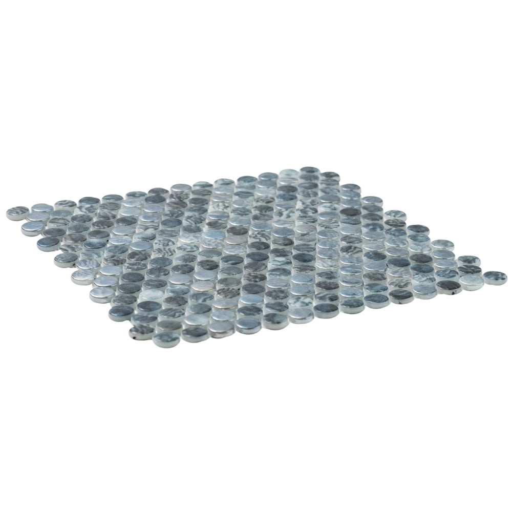The Tile Life Eterna Penny 1" x 1" Arrecife Iridis Grey Glass Round Mosaic Floor and Wall Tile 1 Sheet