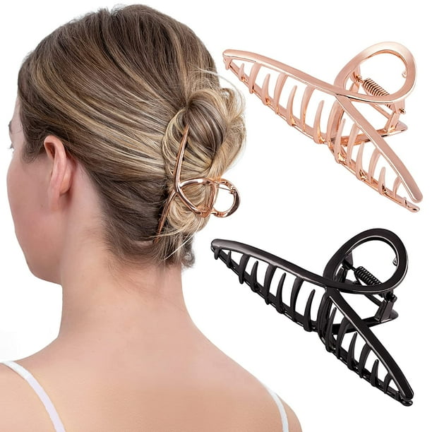 Hair Clips, Large Hair Clips, Banana Hair Clip Strong Hold Hair Claw Clip,  Girls Hair Clips Hair Accessories for Women and Hair Clips Women Metal Hair  grips, 2Pcs (Rose Gold, Pewter) -