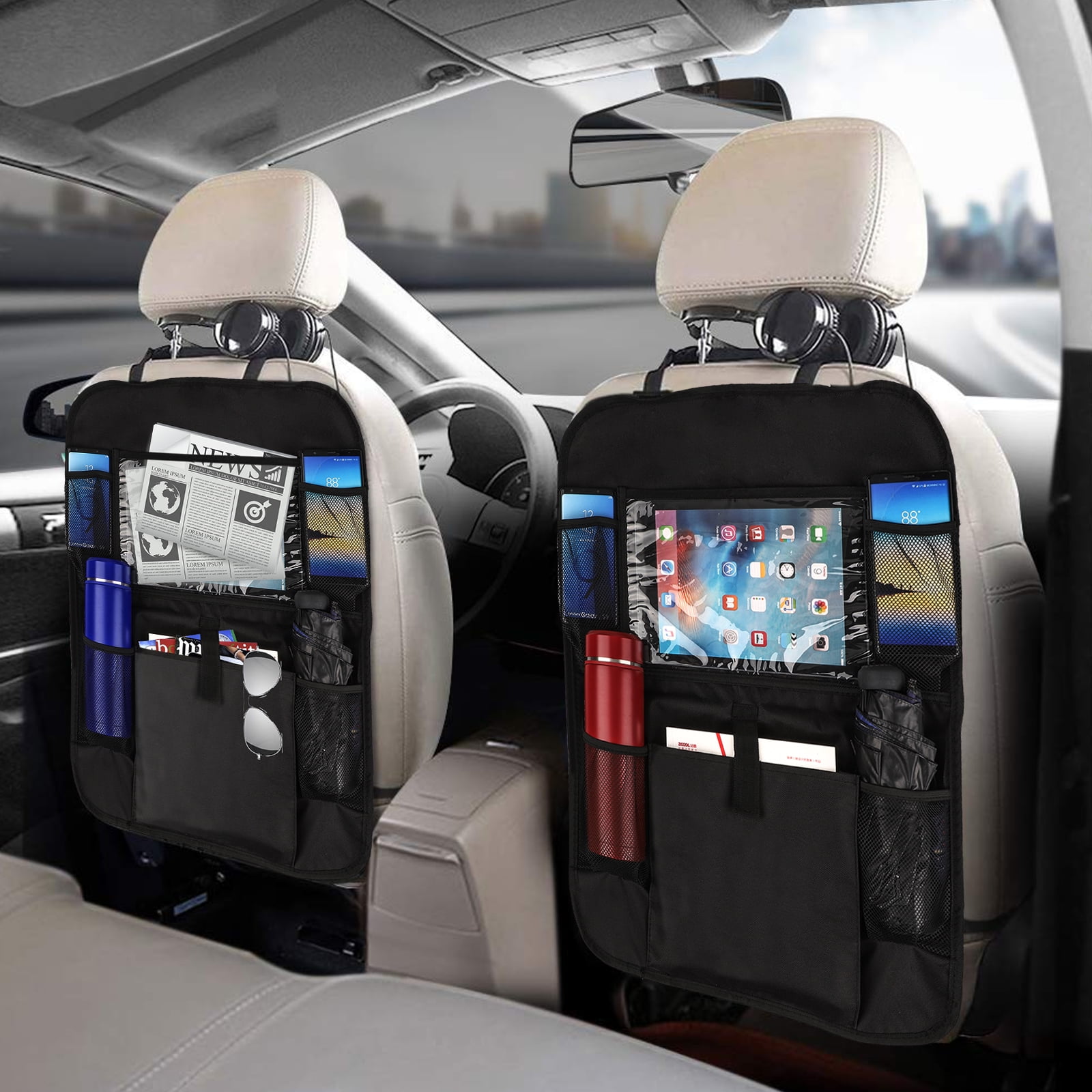 Tablet and 3 Cup Holders with Insulation Materials,Backseat Protector,Kick Mat Protector KALASONEER Car Backseat Organizer with iPad,Phone Patent Application Pending