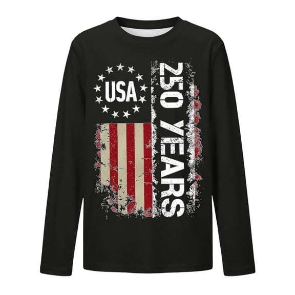 SonxaHe Toddler Boys T Shirt 250th Independence Day American Flag Long Sleeve Tee Comfortable Sports Tshirt Black,Size 3-14 Y
