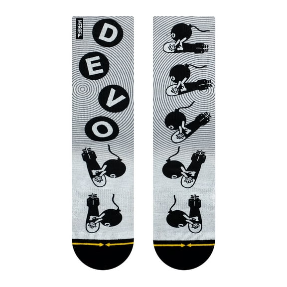 MERGE4 Devo Bombs Away Large Crew Socks for Men and Women Gray Classic 80s Music Moisture Wicking Soles Elastic Arch Support