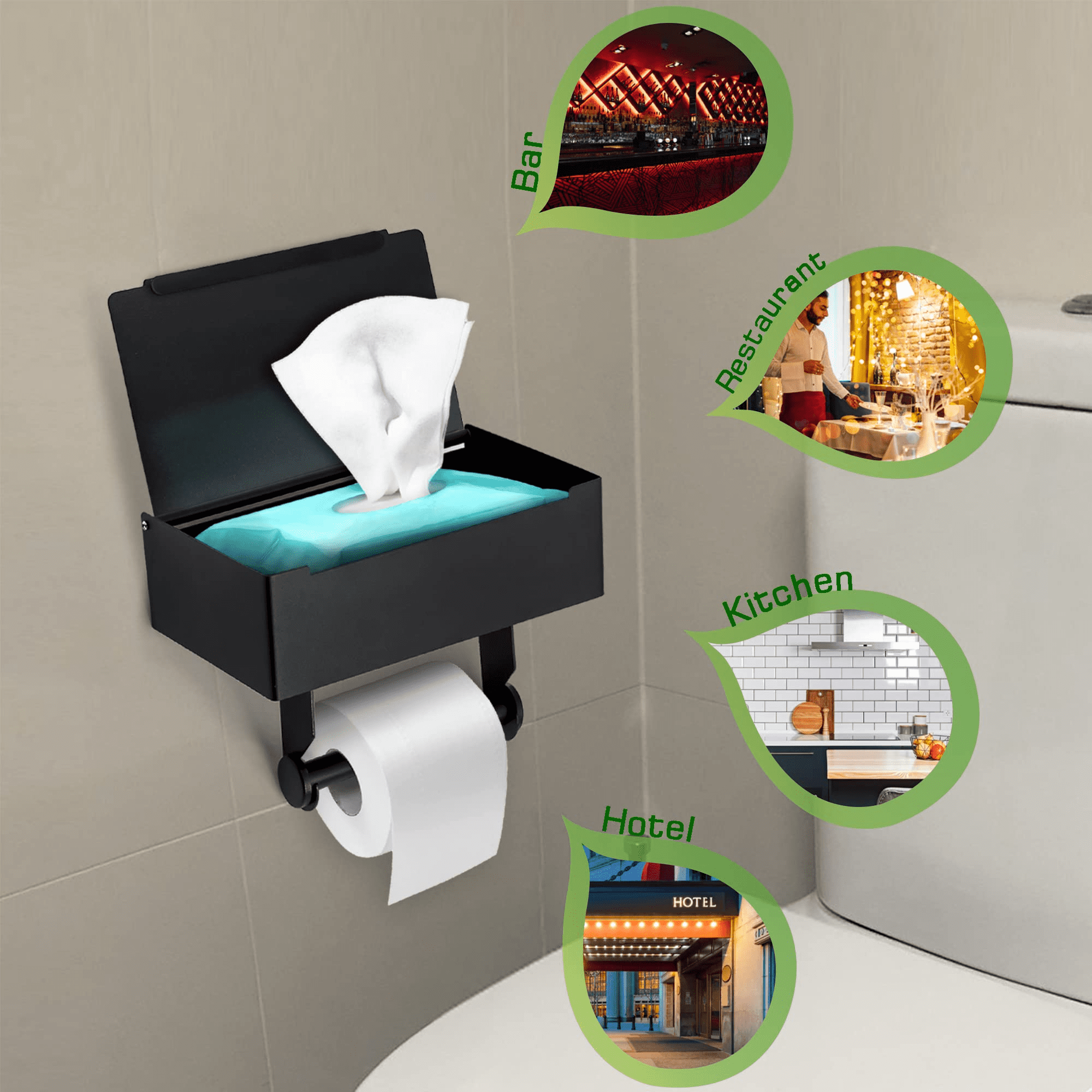 Gpoty Wall-mounted Toilet Paper Holder with Shelf,Black Toilet
