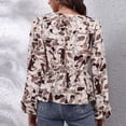 thumbnail image 4 of Blusa cruzada con cuello en V y estampado floral, manga larga, dobladillo con volantes, blusa cruzada con estampado floral para mujer, piedra marrón M, 4 of 6
