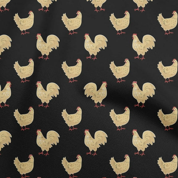 oneOone Polyester Spandex Black Fabric Rooster Cock Craft Projects Decor Fabric Printed By The Yard 56 Inch Wide