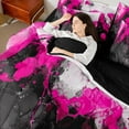 thumbnail image 4 of Manfei Abstract Marble Twin Bedding Sets 7pcs, Black Hot Pink White Bedding Comforter Set, Modern Watercolor Marbling Sheet Sets, Ultra Soft Home Decor, 4 of 8