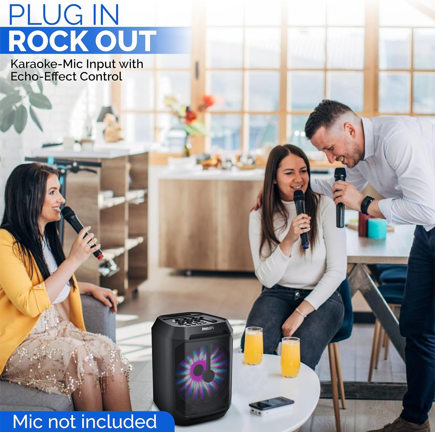 PHILIPS Bluetooth Party Speaker with Stereo Music Sound System, Lights, and Mic Input  (图3)