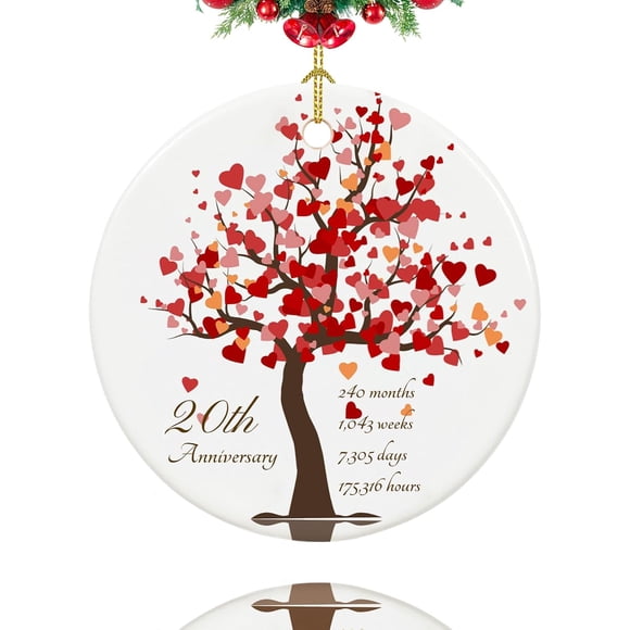 20th Anniversary Ornament, Gifts for 20th Wedding Anniversary, 20 Year Anniversary Valentines Gifts for Couples,Wife,Her, 2.9" Ceramic 20 Year Anniversary Christmas Ornaments 2025