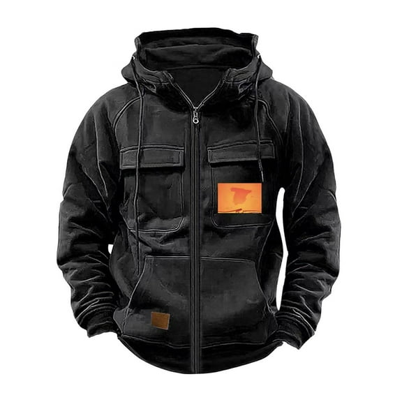 FAWUUDO Men's Fleece Work Hoodies Water Hooded Sweatshirt Heavyweight Winter Insulated Pullover Black
