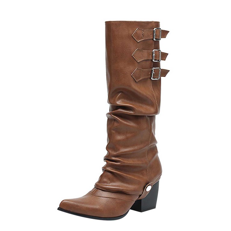 Mostsola Fold Over Knee High Boots Womens Slouchy Pointy Toe