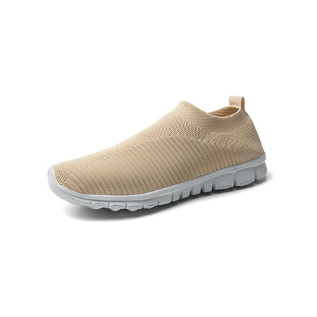 

Zodanni Womens Sock Sneaker Slip On Casual Sneakers Knit Upper Walking Shoes Outdoor Running Shoe Work Comfortable Lightweight Beige 5