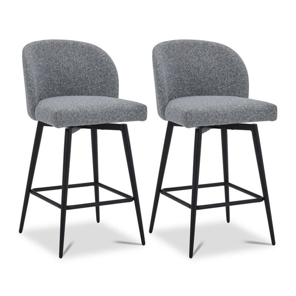 CHITA Counter Height Bar Stools Set of 2, 360° Swivel Upholstered Barstools with Backs and Metal Legs, 26" H Seat Height, Fabric in Grey (Multi-Colored)