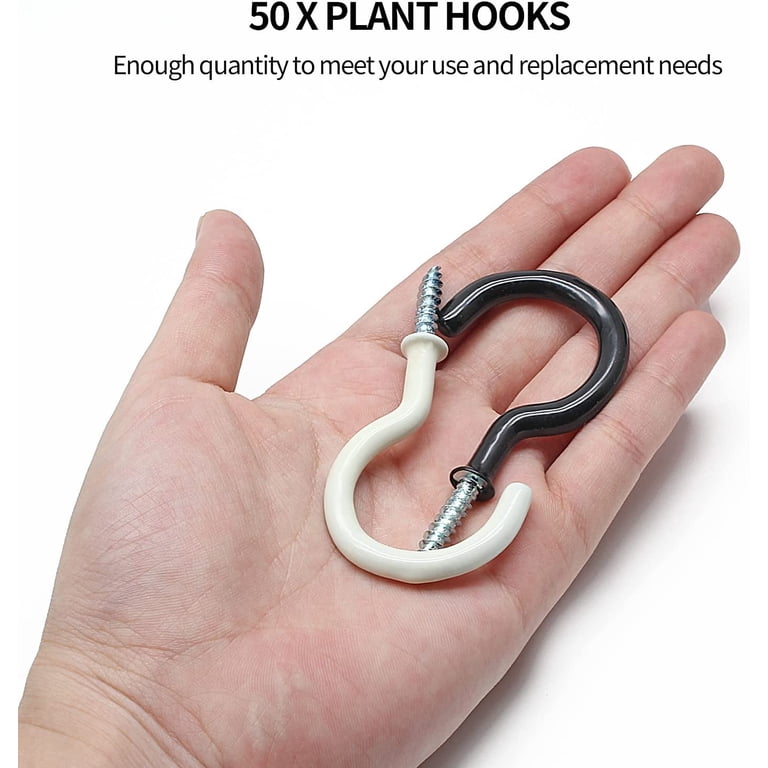 c hook screw heavy weight 50pcs 2 Inch Ceiling Hooks Heavy Duty, Cup Hooks Screw in, C Hooks Screw  for Hanging Plants Lights Mugs Wind Chimes Cups(Black and White)
