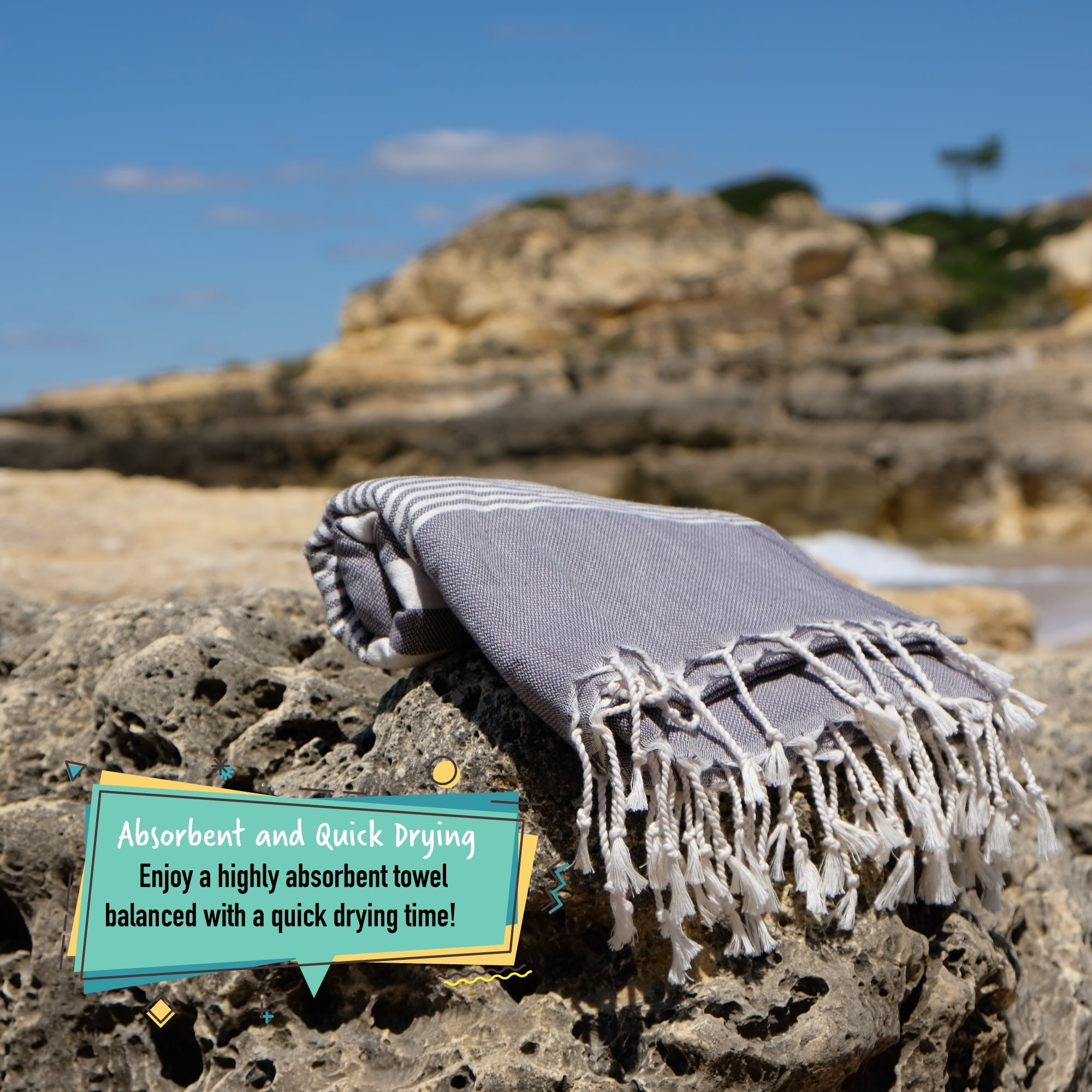 Elementi Turkish Beach Towel by SunSpun Linens (Aqua)