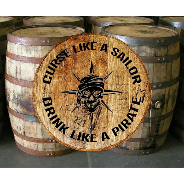 Whiskey Barrel Head Curse Sailor Pirate Skull Bar Sign Home Decor