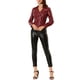 thumbnail image 2 of Chaqueta de motocicleta de cuero sintético con cremallera y solapa de muesca para mujer INSPIRE CHIC Rojo L, 2 of 6