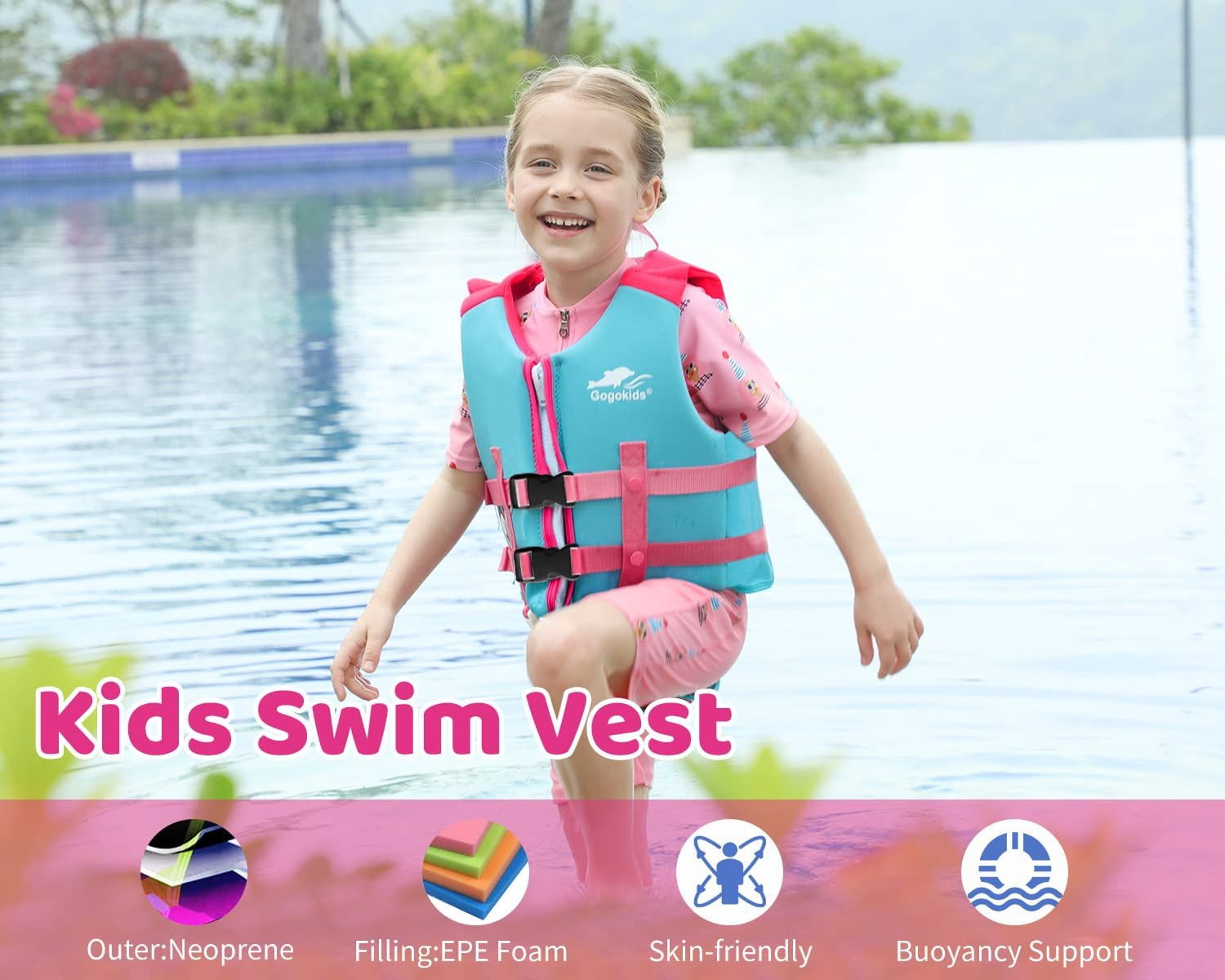 Gogokids Kids Swim Vest Life jackets for Toddler,Buoyancy Float Swim Learning Training Swimwear Vest Suitable for Boys and Girls 33-77 lbs/1-9 Years