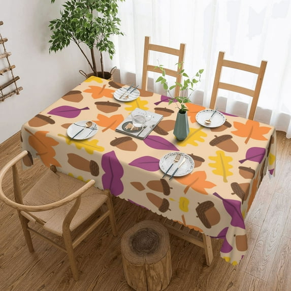 XMXY Table Cloth Rectangle Table, Acorn Autumn Background Dining Table Cover Waterproof Washable Outdoor Tablecloth, 54 X 72 Inch