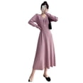 thumbnail image 2 of Qarigey Vestido Midi de punto de manga larga con cuello en V, suéter de Color sólido de cintura alta, fiesta de vacaciones, ropa de invierno y otoño, Vestidos Rosa S Qarigey AP008203-01, 2 of 6
