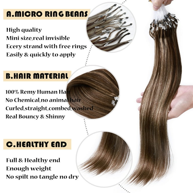  Benehair Micro Ring Human Hair Extensions Straight Micro Beads  Hair Extensions Natural Black #1B 50g 22Inch Remy Micro Loop Hair Extensions  : Beauty & Personal Care