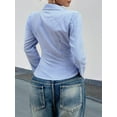 thumbnail image 3 of Women'S Striped Button Down Crop Shirt Long Sleeve Fitted Blouse Work Shirt Top Light Blue L, 3 of 7