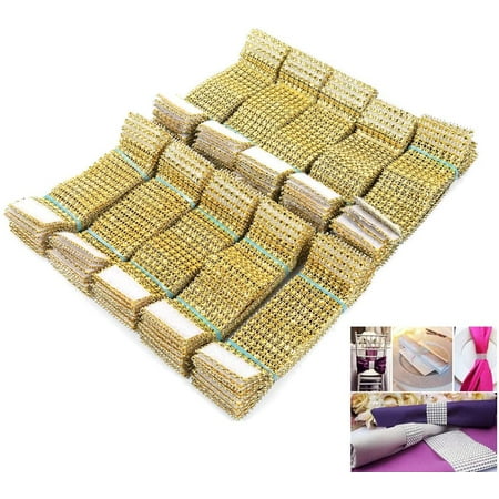 

4cmX13cm 8 Rows Silver Golden Diamond Sparkle Rhinestone Wraps Napkin Rings Wedding Decoration Home Decor (100 Gold)
