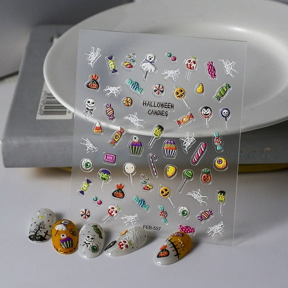 Yoyauz 2PCS Halloween Nail Stickers Self-Adhesive Diy Nail Stickers With Halloween Party Nail Decoration Stickers