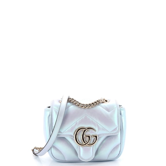 Pre-Owned GG Marmont Square Flap Bag Chevron Iridescent Leather Mini By Rebag