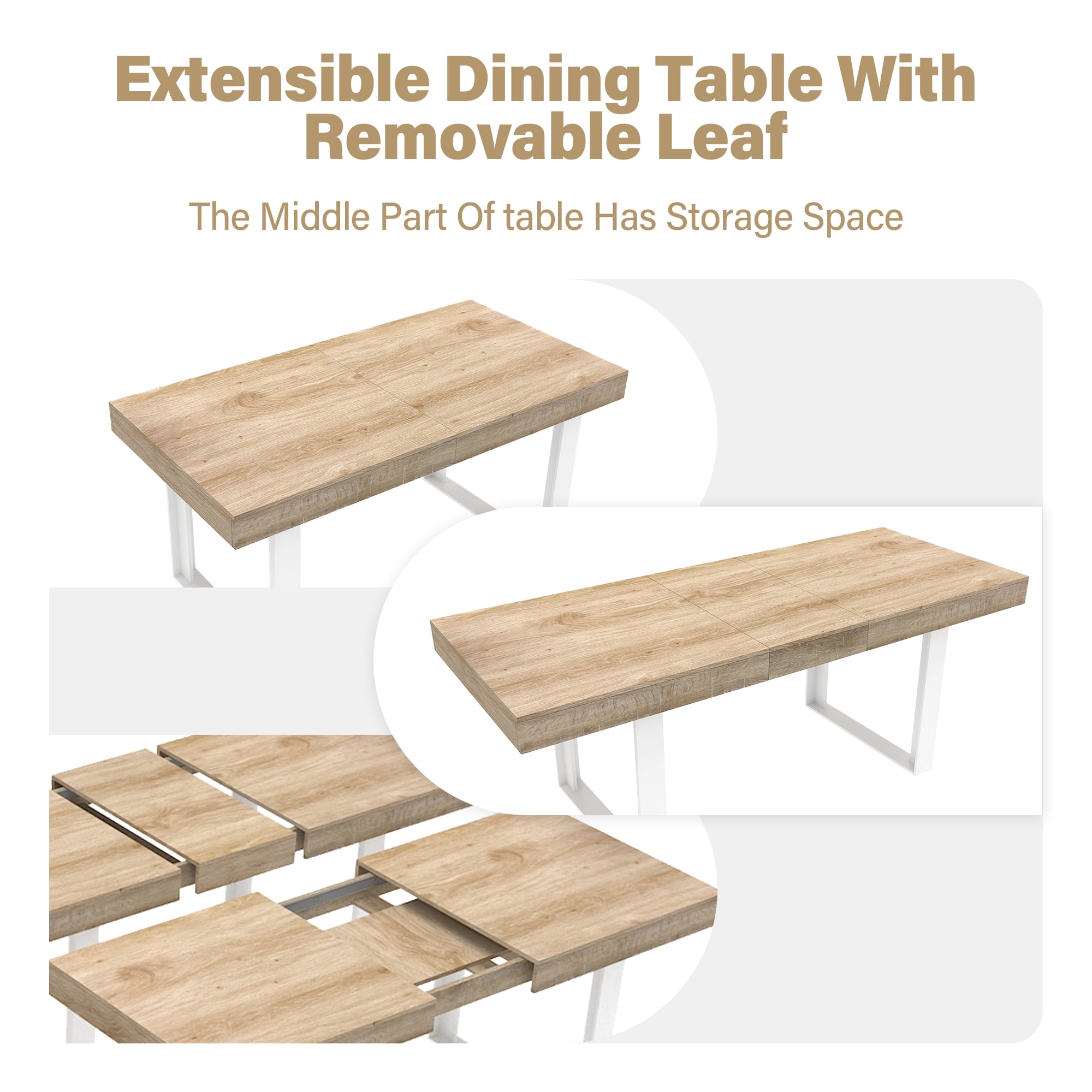 Aukfa Extendable Dining Room Table for 6-10,Farmhouse Large Rectangular Kitchen Table,White Oak