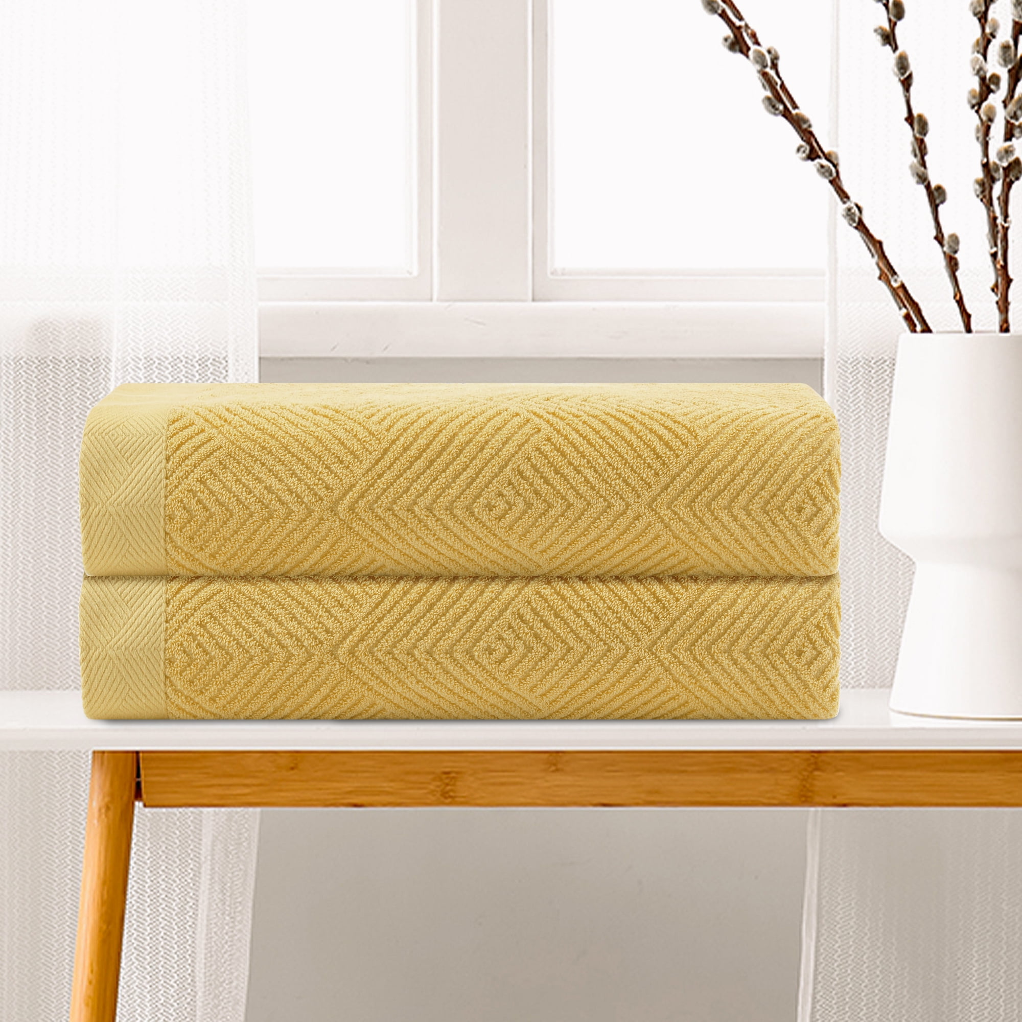 REGALWOVEN Cotton Bath Towels 2 Pack Large Towels Lightweight Towels for Bathroom Yellow 28' x 56'