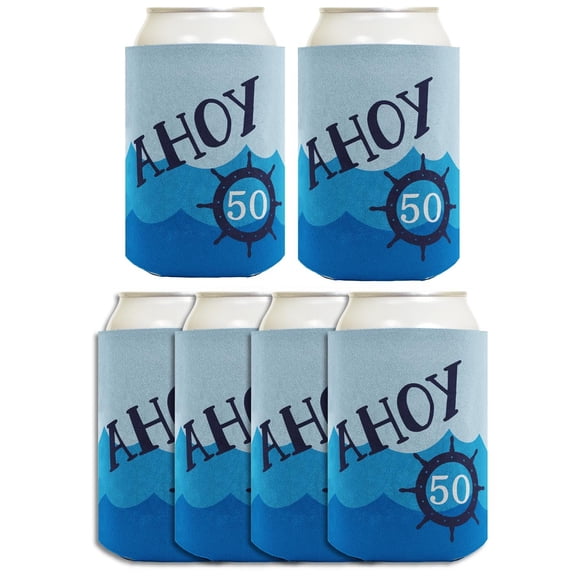 50th Birthday Gifts For All Funny Can Cooler Ahoy 50 Sailing Boating Nautical Gift 6-Pack Can Drink Sleeves