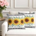 thumbnail image 3 of Set of 2 Sunflower Flowers Pillow Covers 18x18 Inch, Yellow Floral Eucalyptus Leaves Black Plaid Decorative Throw Pillow Cases Cotton Cushion Covers for Sofa Couch Bed Living Room Bedroom Home Decor, 3 of 9