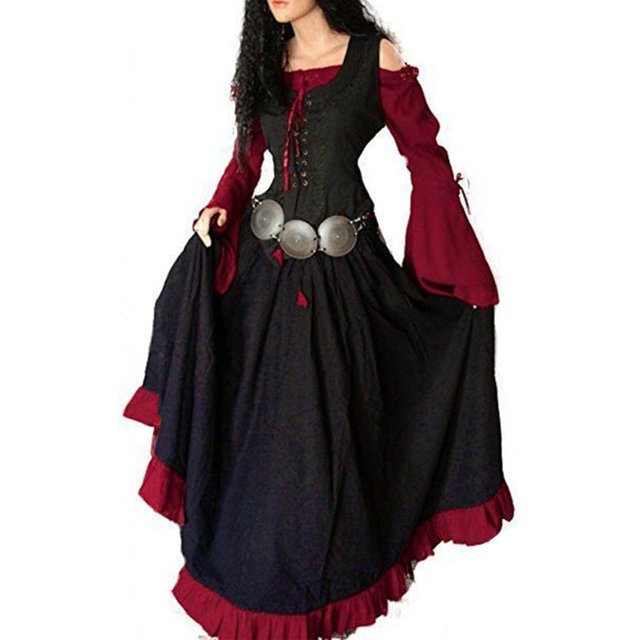 FcBaudy Robes pour Femmes, Robes d'Été pour Femmes Médiévales Européennes et de Cour Coupe Ajustée à Lacets Ourlet Grand Robe Patchwork Ensemble Robe Femme