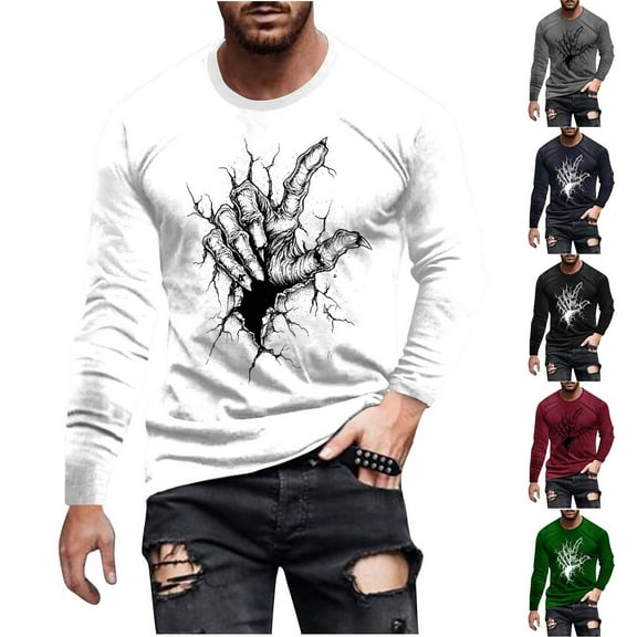 YOIAVAIOY Mens Ghost Print T Shirt Halloween Pumpkin Shirts Novelty Holiday Tee Shirts Spooky Season Pullover Tops Black M