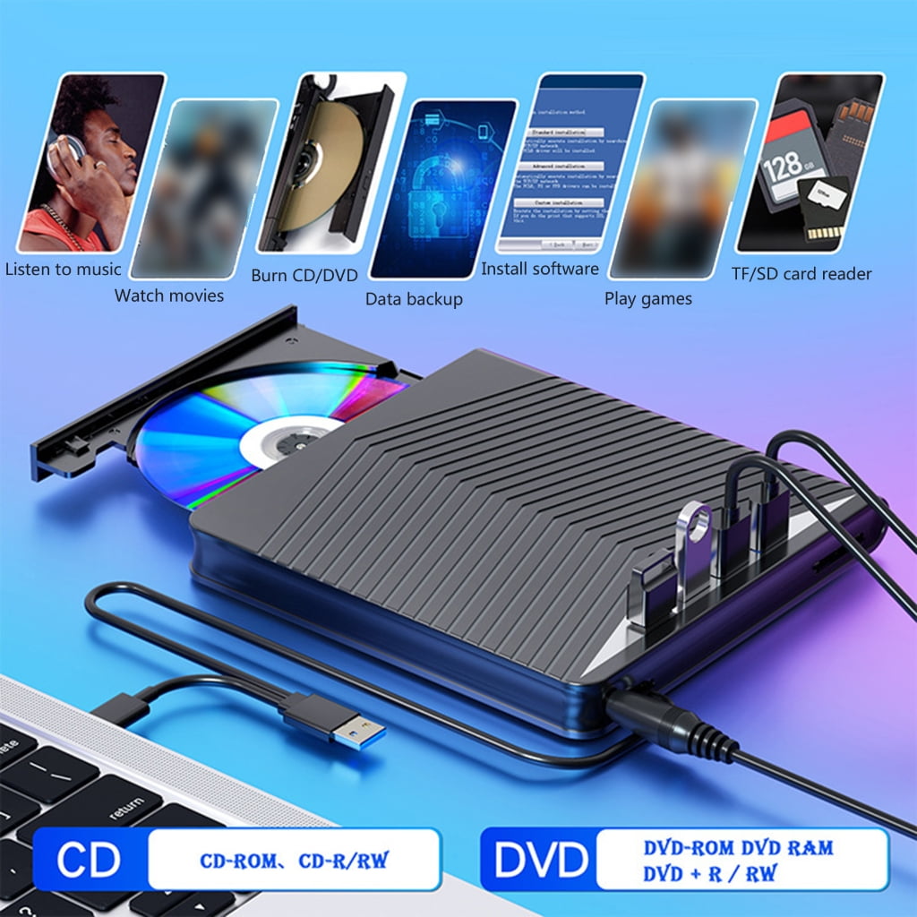 7 in 1 External Disc Reader Drive USB3.0 Type C Connect Fast Speed For Laptop