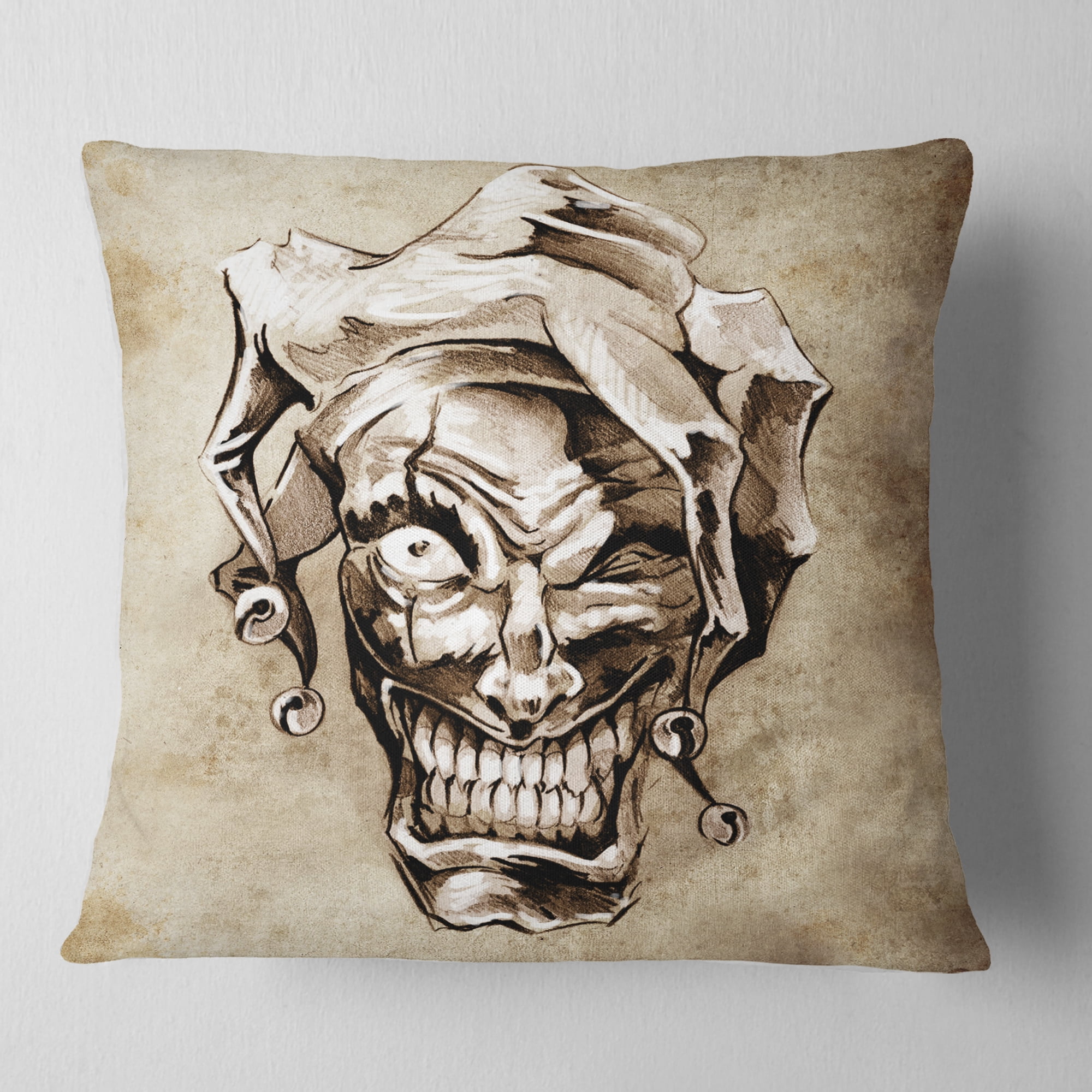 Designart Fantasy Clown Joker - Abstract Portrait Throw Pillow - 18x18