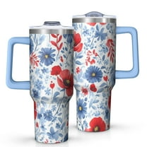 OBREWU Pioneer Flower Tumbler with Handle and Lid,Pioneer Flower 40oz Double Wall Vacuum Insulated Tumbler,Cups Gift for Women and Men