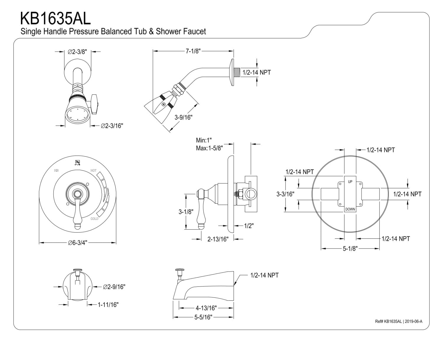 Kingston Brass KB1635AL Tub and Shower Faucet, Oil Rubbed Bronze
