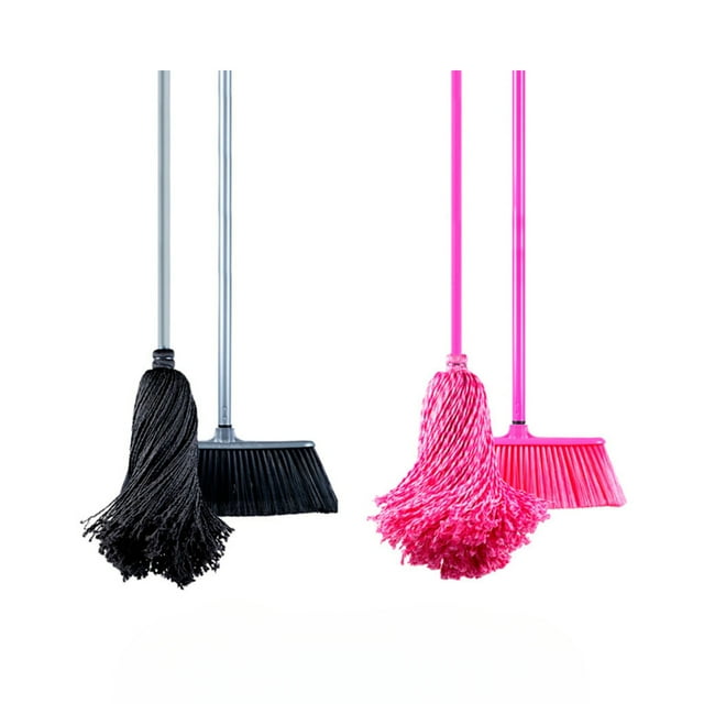 Trapeador Microfibra Española Larga Y Escoba Pelo De Ángel Dúo Color Combinado 2 De Cada Uno | SANRAM Mango de Aluminio Elegante